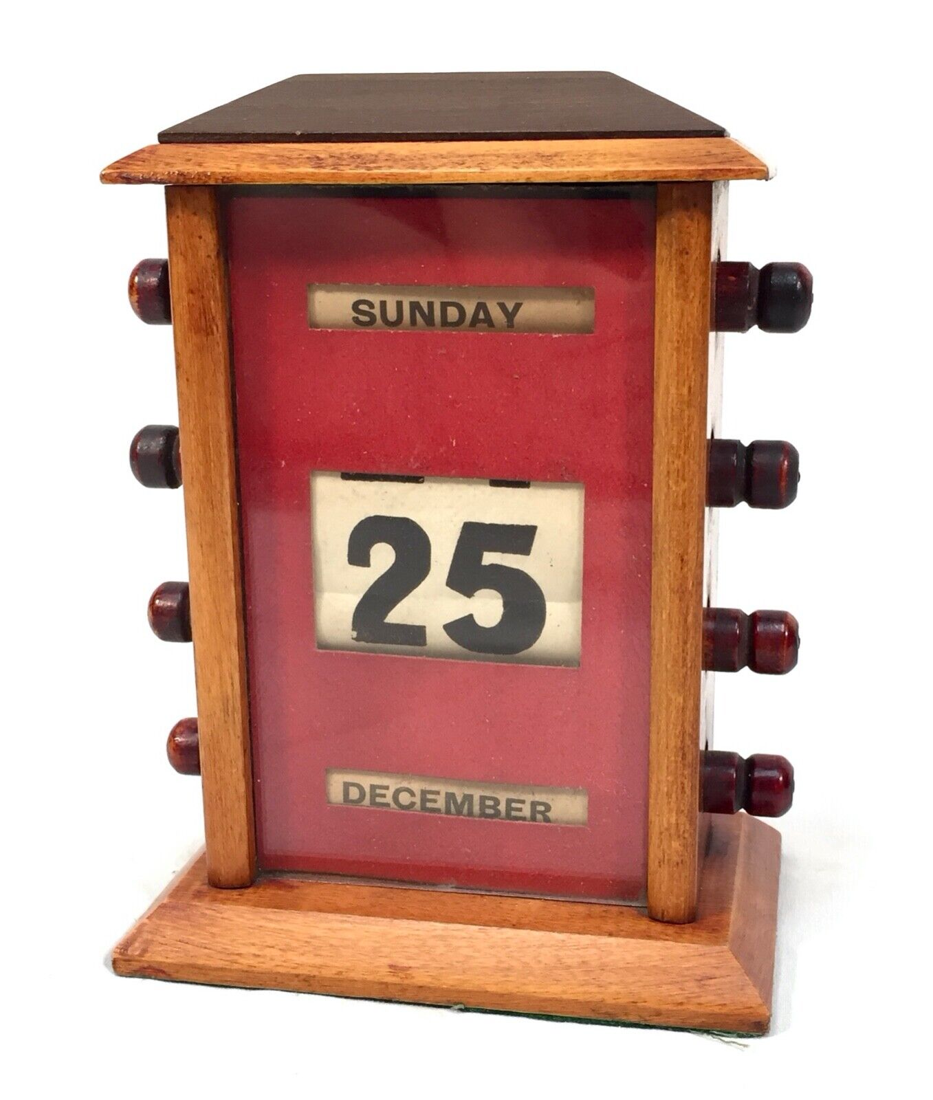 Antique Wooden Office Desktop Art Deco Perpetual Calendar / c.1930 / Red