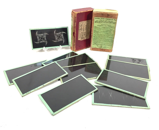 Antique Boxed Set of Glass Ilford Rapid Chromatic Plates Stereoscope / Stereo