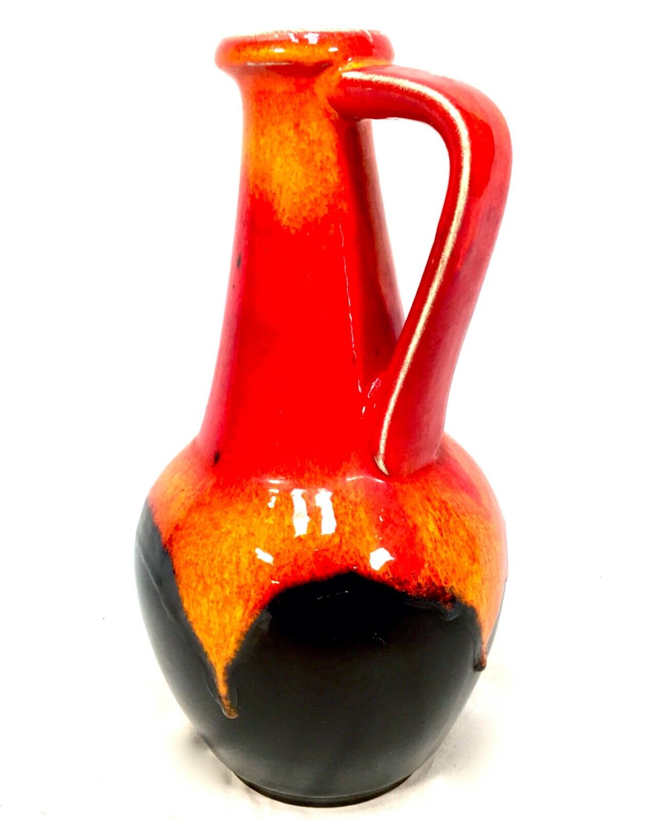 Vintage West German Bay Pottery Lava Vase / Jug / Red & Black / Retro 1970's