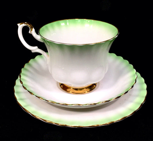 Vintage Royal Albert Rainbow Green & White Bone China Tea Trio / Cup / Saucer