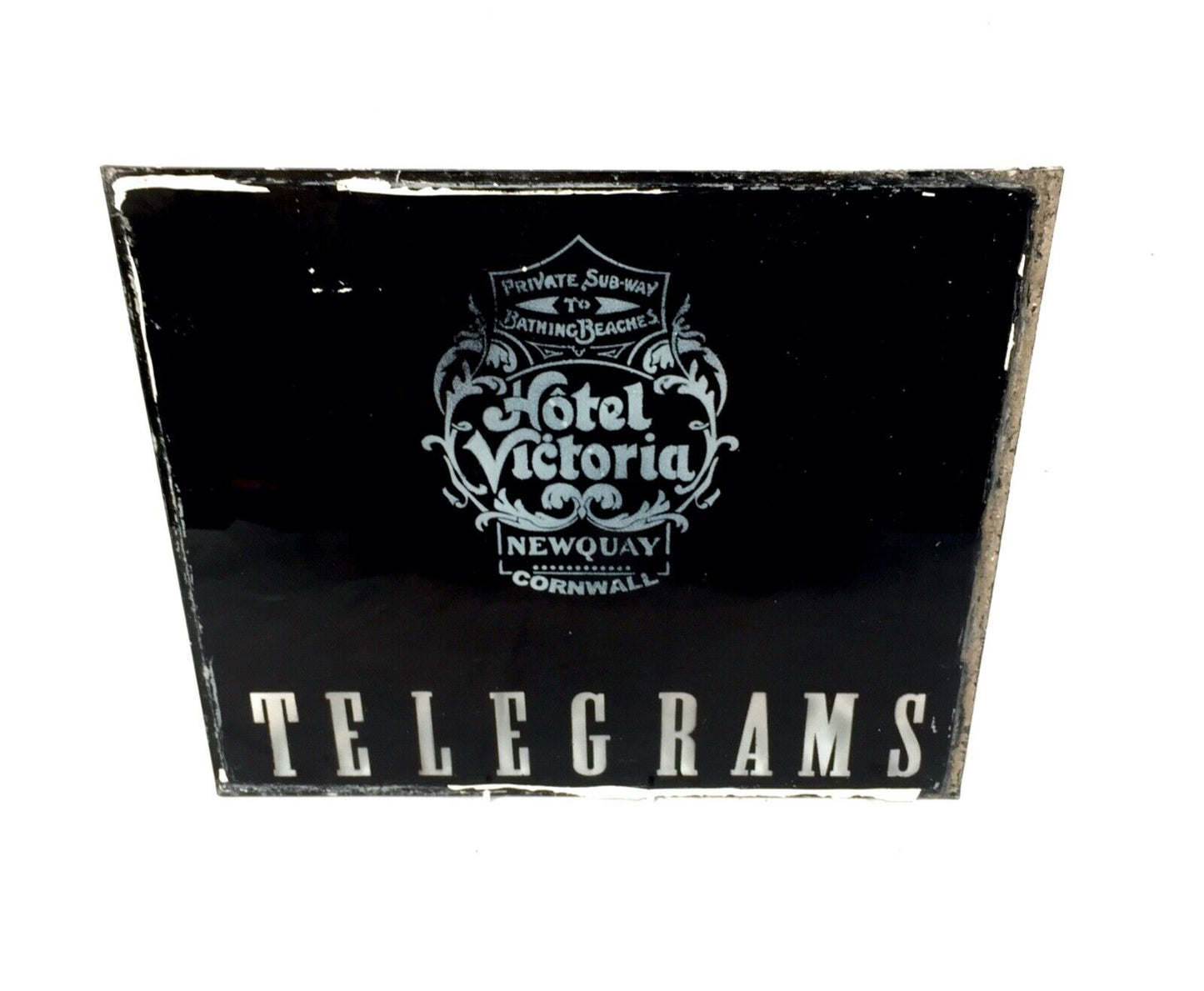 Vintage Glass Window Sign -  Salvaged - Hotel Victoria Newquay Telegrams