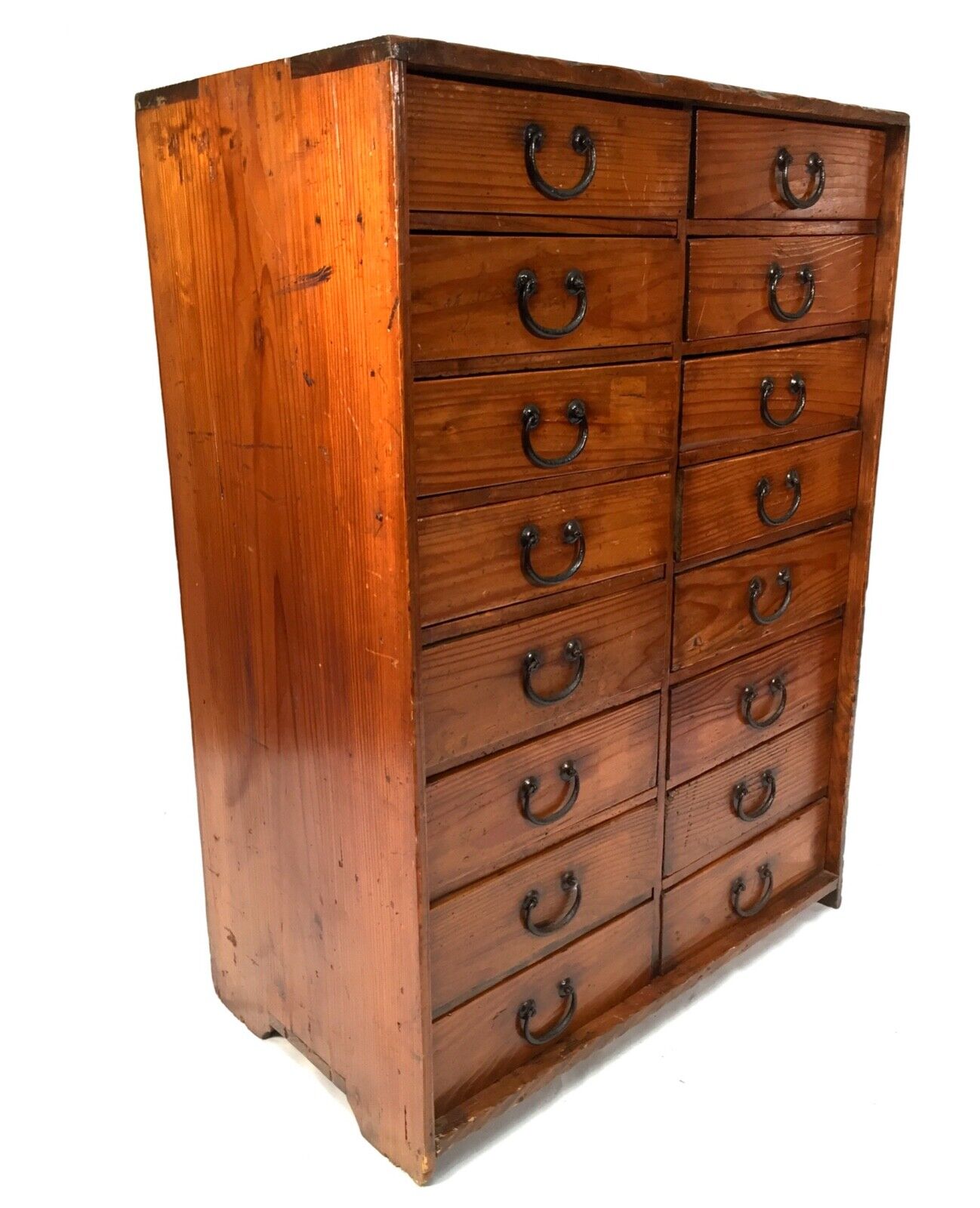 Antique Wooden Stained Pine Large Multi Drawer Filing Cabinet System c.1920