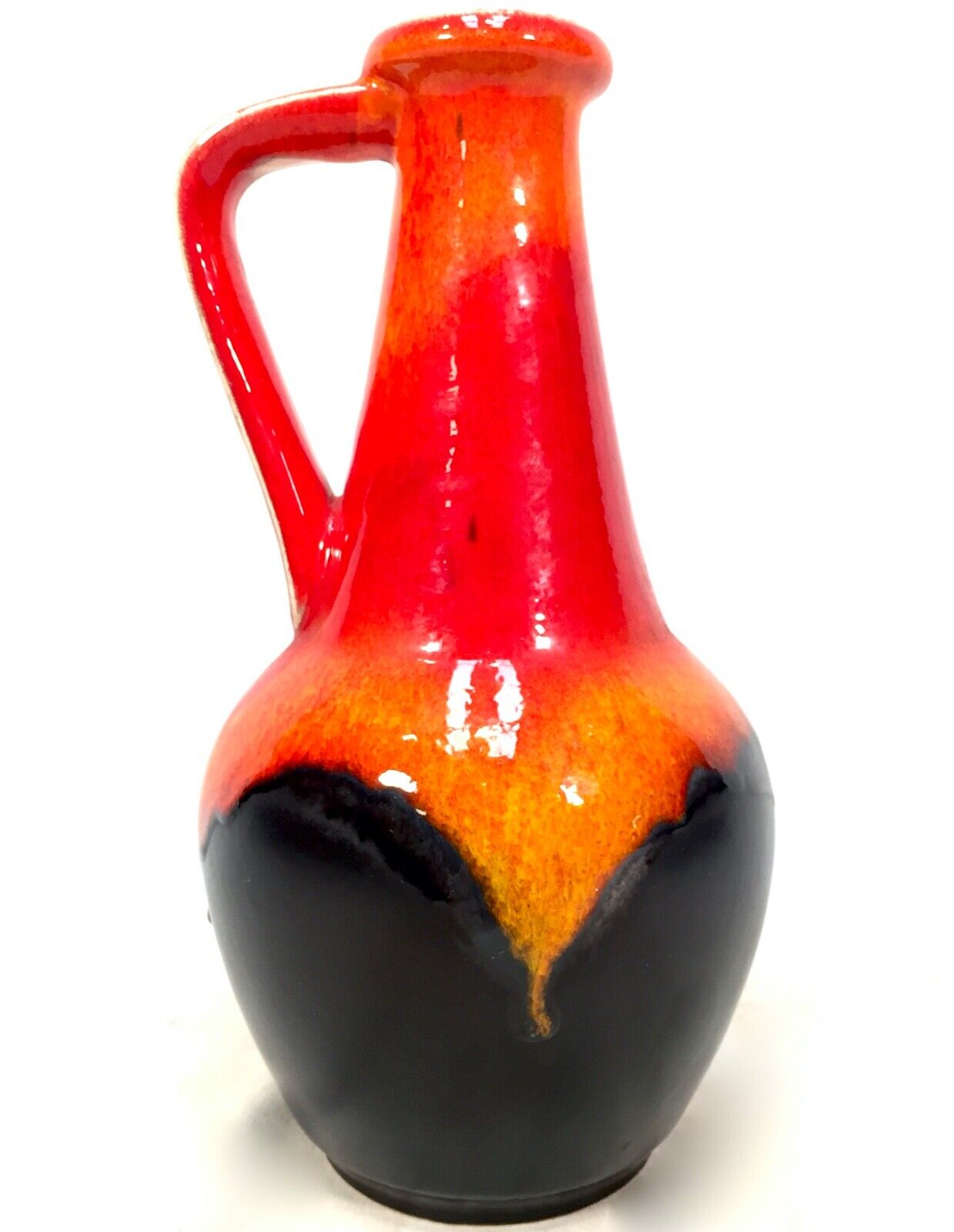 Vintage West German Bay Pottery Lava Vase / Jug / Red & Black / Retro 1970's