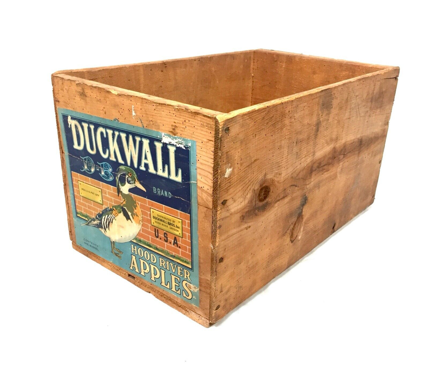 Antique Advertising - Duckwall Brothers Hood River Apples Wooden Fruit Crate Box