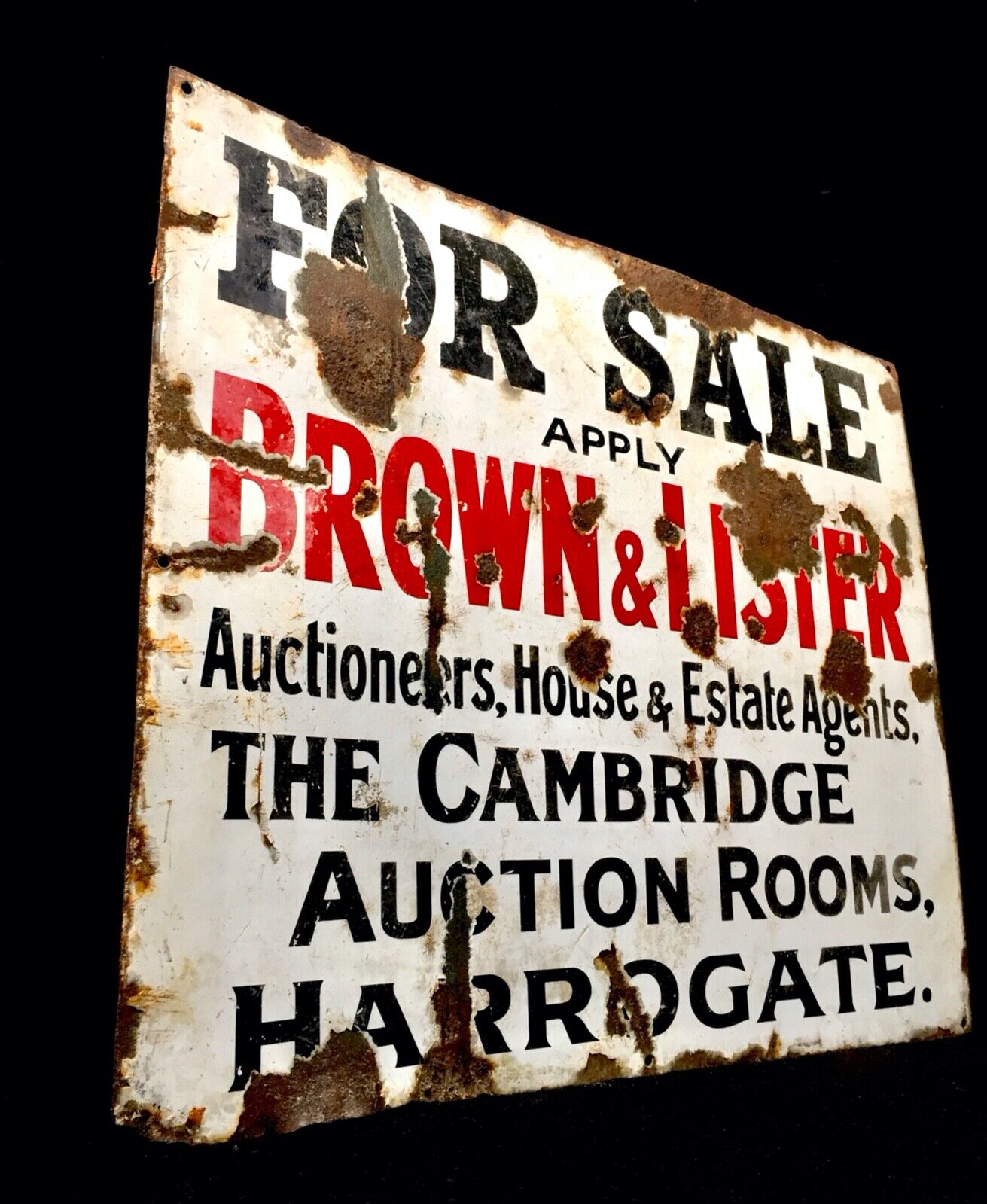 Antique Advertising - 1920's Enamel For Sale Sign by Brown & Lister Harrogate