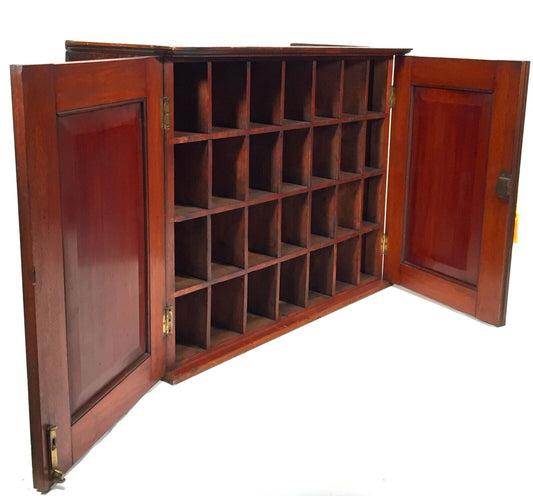 Antique Large Wooden Pigeon Hole Cabinet Cupboard Tabletop / Wall Cabinet c.1900