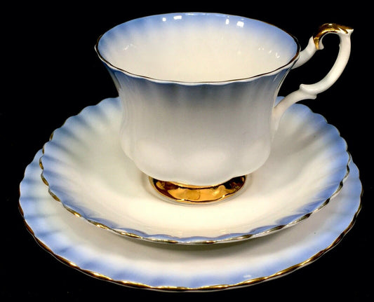 Vintage Royal Albert Rainbow Blue & White Bone China Tea Trio / Cup / Saucer