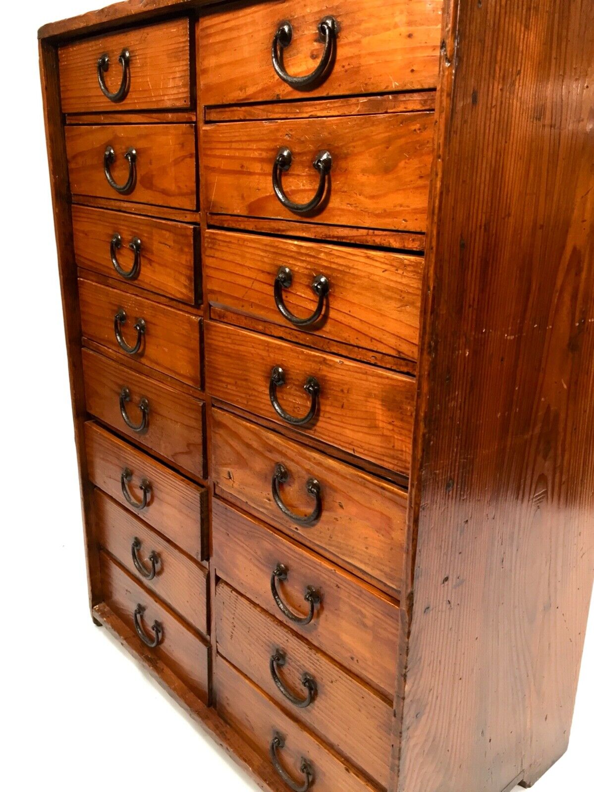 Antique Wooden Stained Pine Large Multi Drawer Filing Cabinet System c.1920