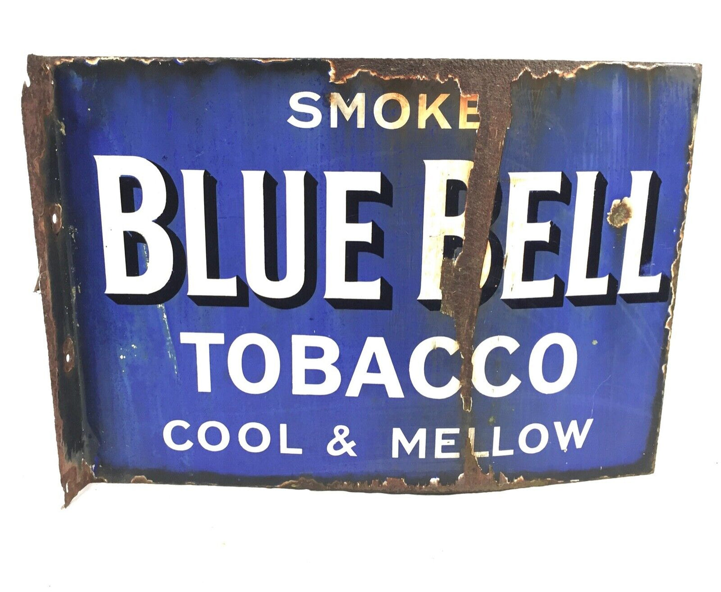 Antique Advertising Early 20th Century Double Side Blue Bell Tobacco Enamel Sign