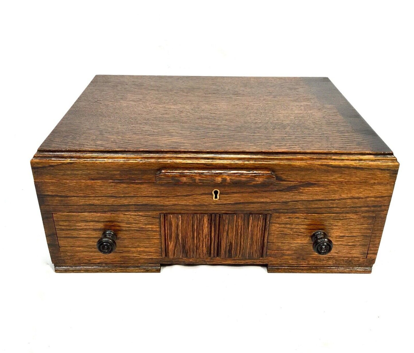 Antique Wooden Solid Oak Jewellery / Collectors Box / Chest / c.1930s Art Deco