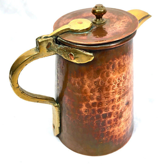 Antique Arts & Crafts Movement Hammered Copper & Brass Hot Water Tankard c.1900