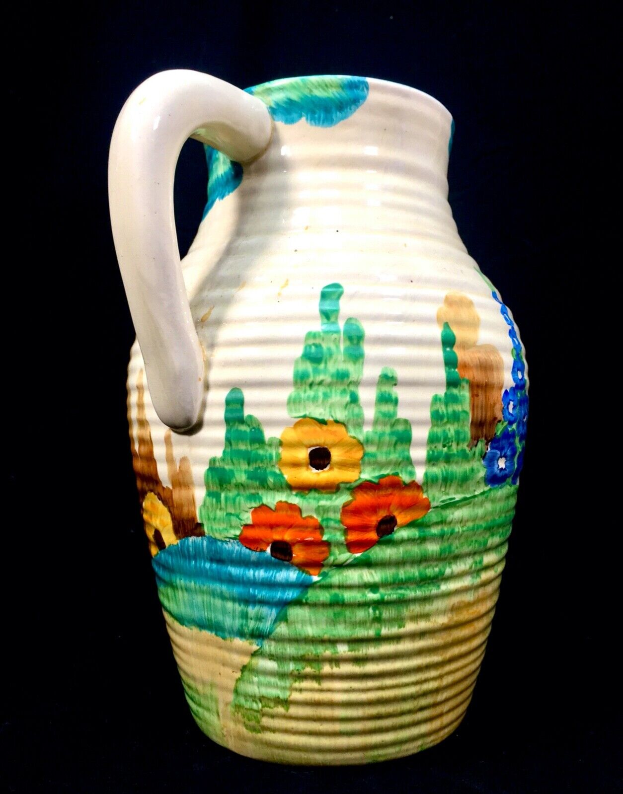 Antique Clarice Cliff - Sandon Lotus Jug Large / c1933 Art Deco Pottery Bizarre