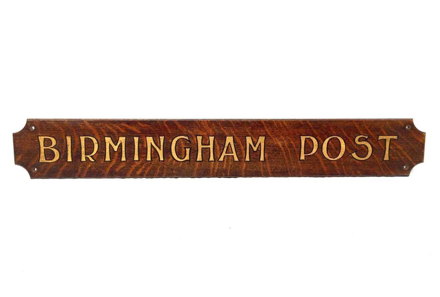 Antique Advertising - Art Deco Birmingham Post Sign on Oak Wooden Board / c1930