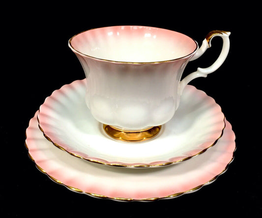 Vintage Royal Albert Rainbow Pink & White Bone China Tea Trio / Cup / Saucer