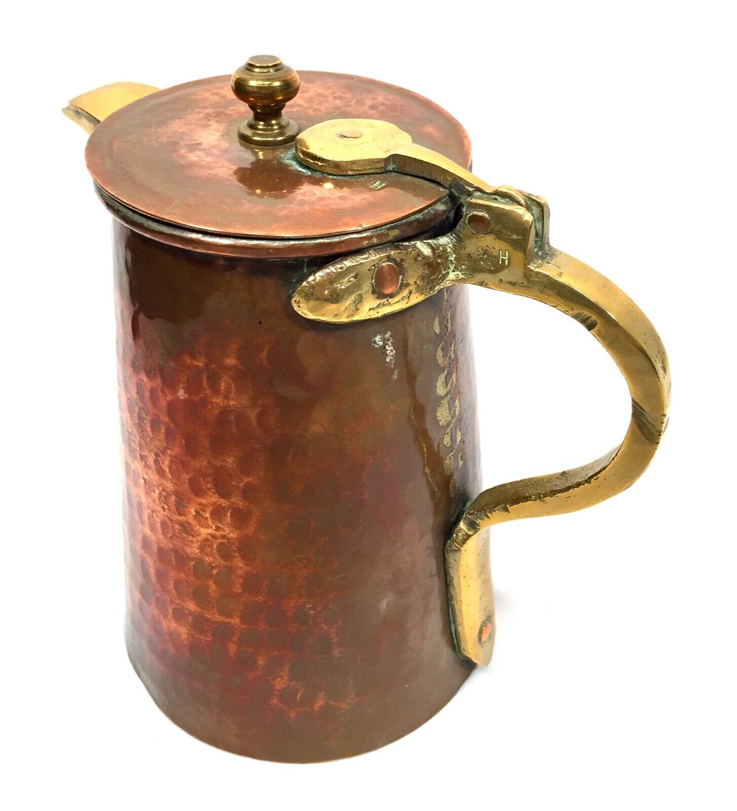 Antique Arts & Crafts Movement Hammered Copper & Brass Hot Water Tankard c.1900