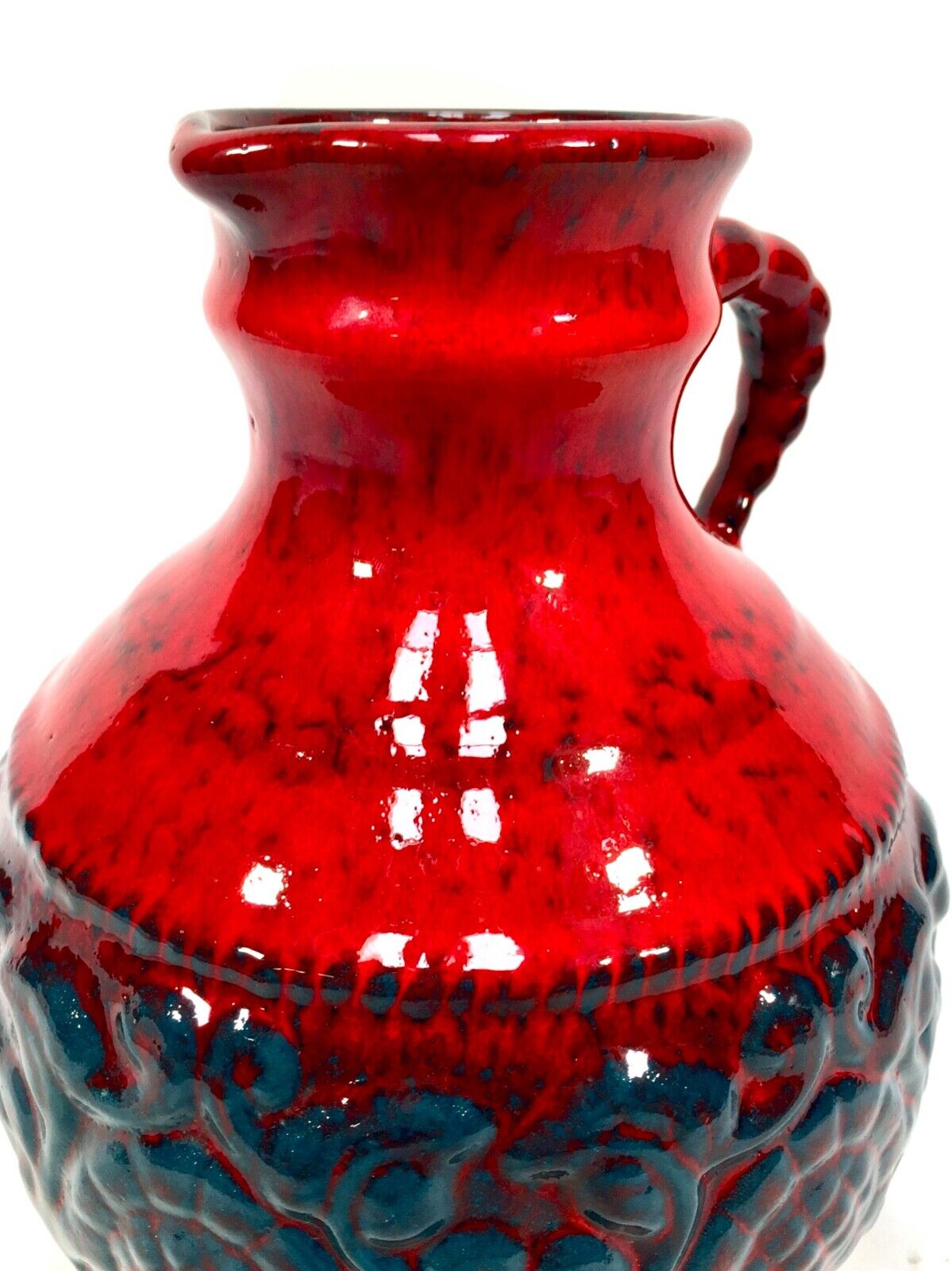 Vintage West German Pottery  Jasba Keramik Vase / Jug / Red & Blue Retro 1970's