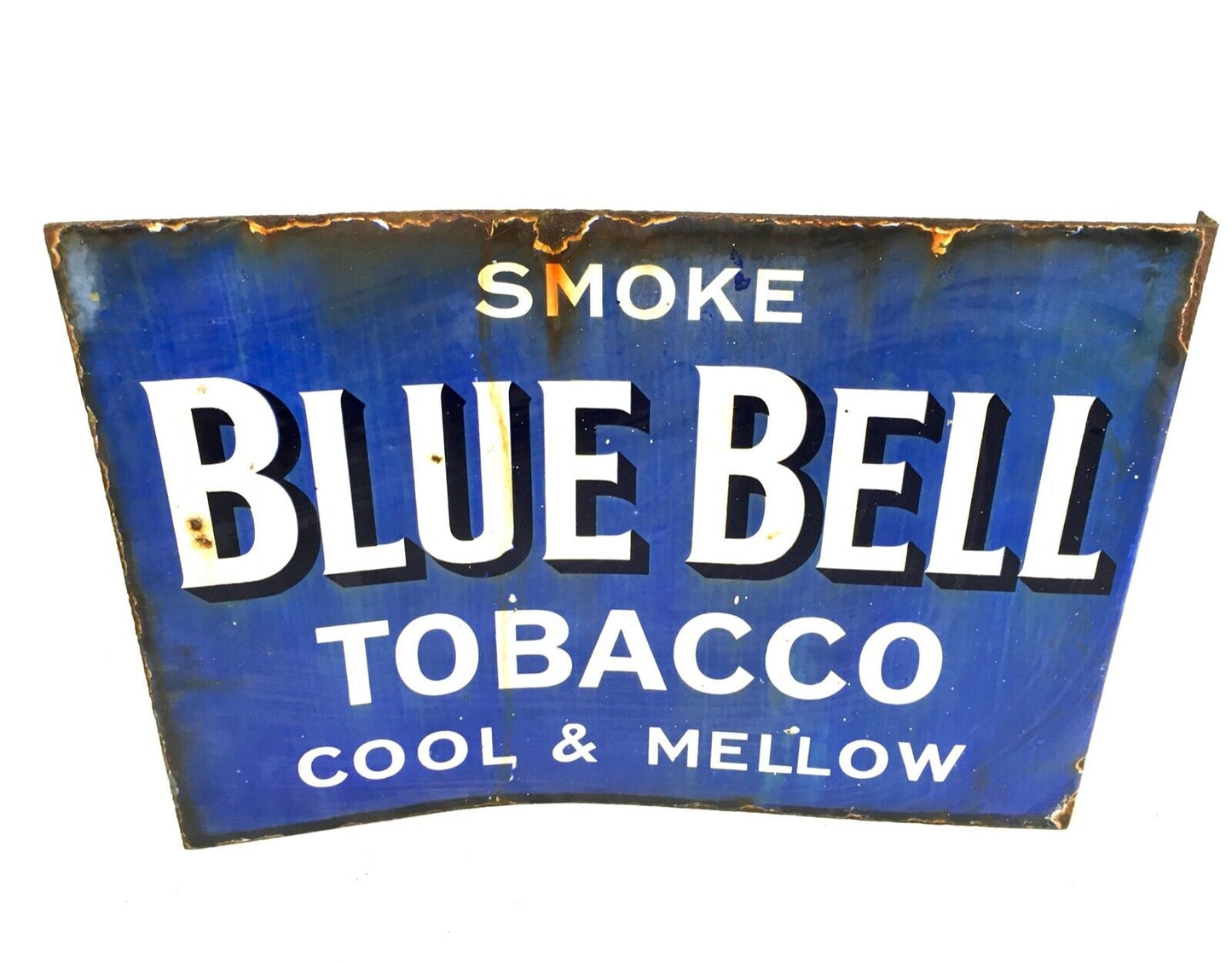 Antique Advertising Early 20th Century Double Side Blue Bell Tobacco Enamel Sign