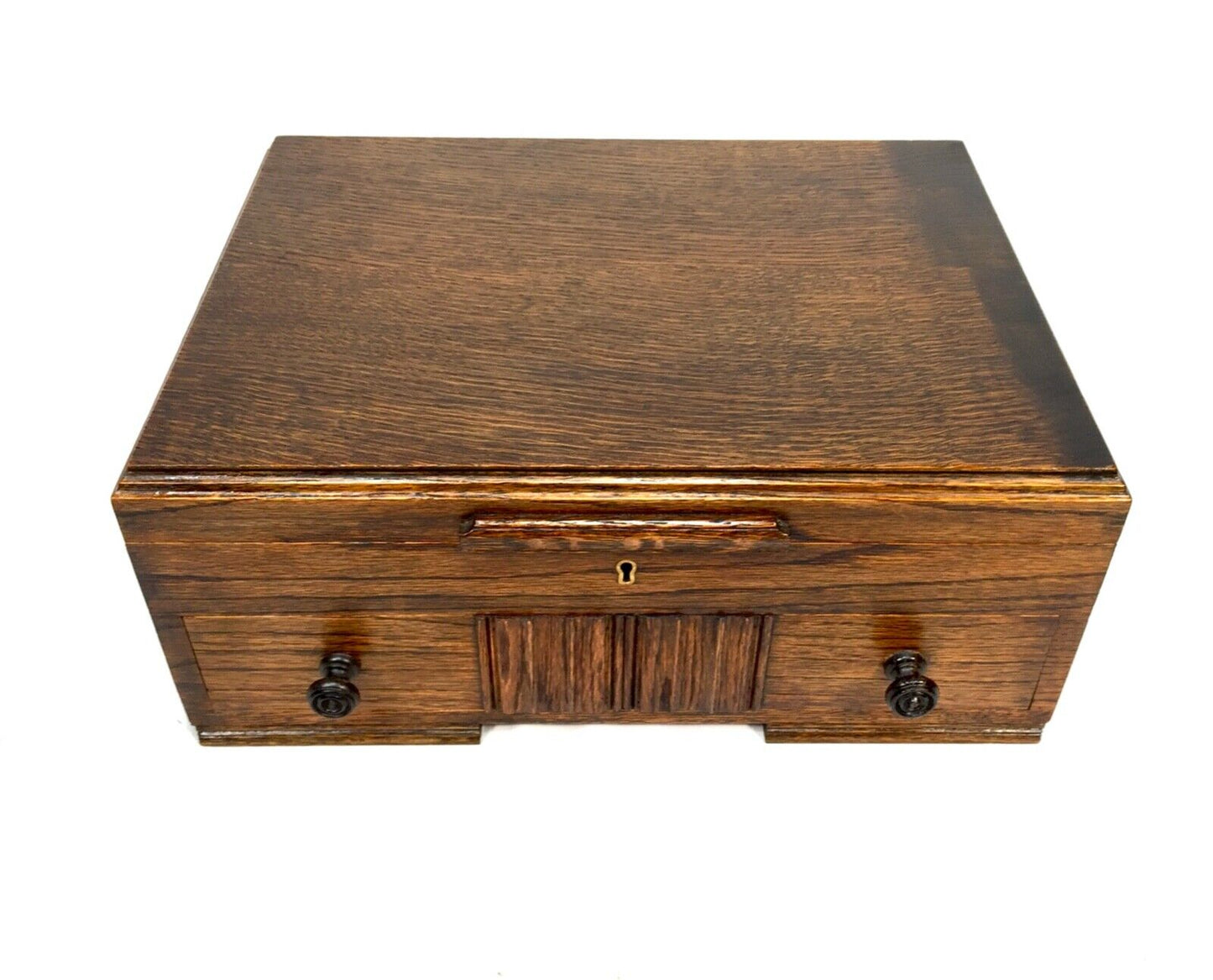 Antique Wooden Solid Oak Jewellery / Collectors Box / Chest / c.1930s Art Deco