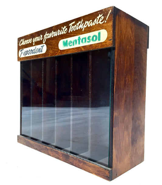 Antique Advertising - Shop Countertop Wooden Display Cabinet for Toothpaste