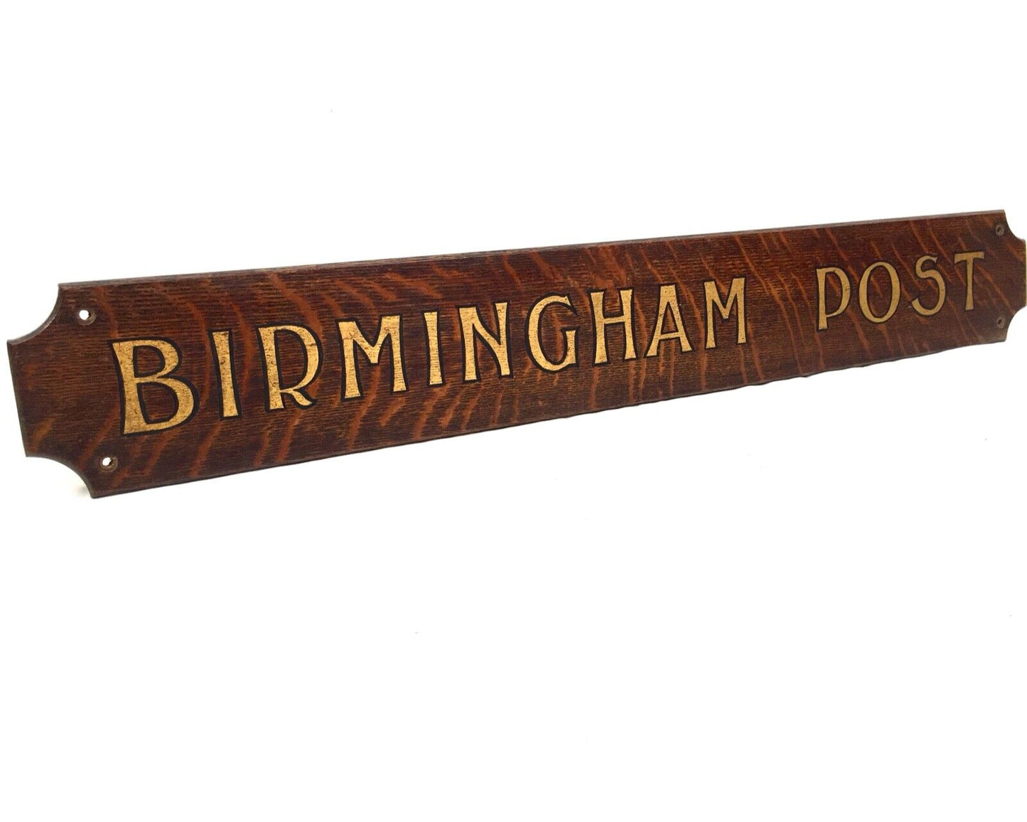 Antique Advertising - Art Deco Birmingham Post Sign on Oak Wooden Board / c1930