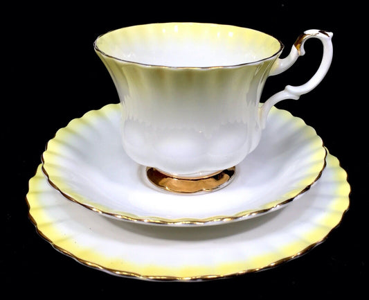 Vintage Royal Albert Rainbow Yellow & White Bone China Tea Trio / Cup / Saucer