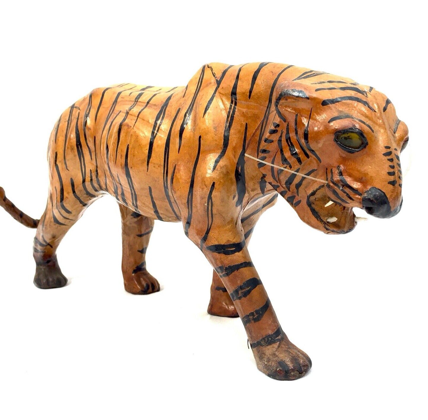 Vintage Mid 20th Century Tabletop Leather Tiger Model / Antique / 1950s