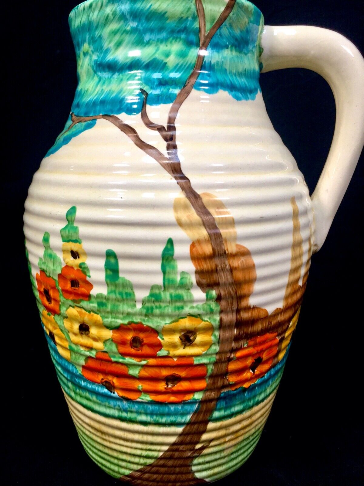 Antique Clarice Cliff - Sandon Lotus Jug Large / c1933 Art Deco Pottery Bizarre