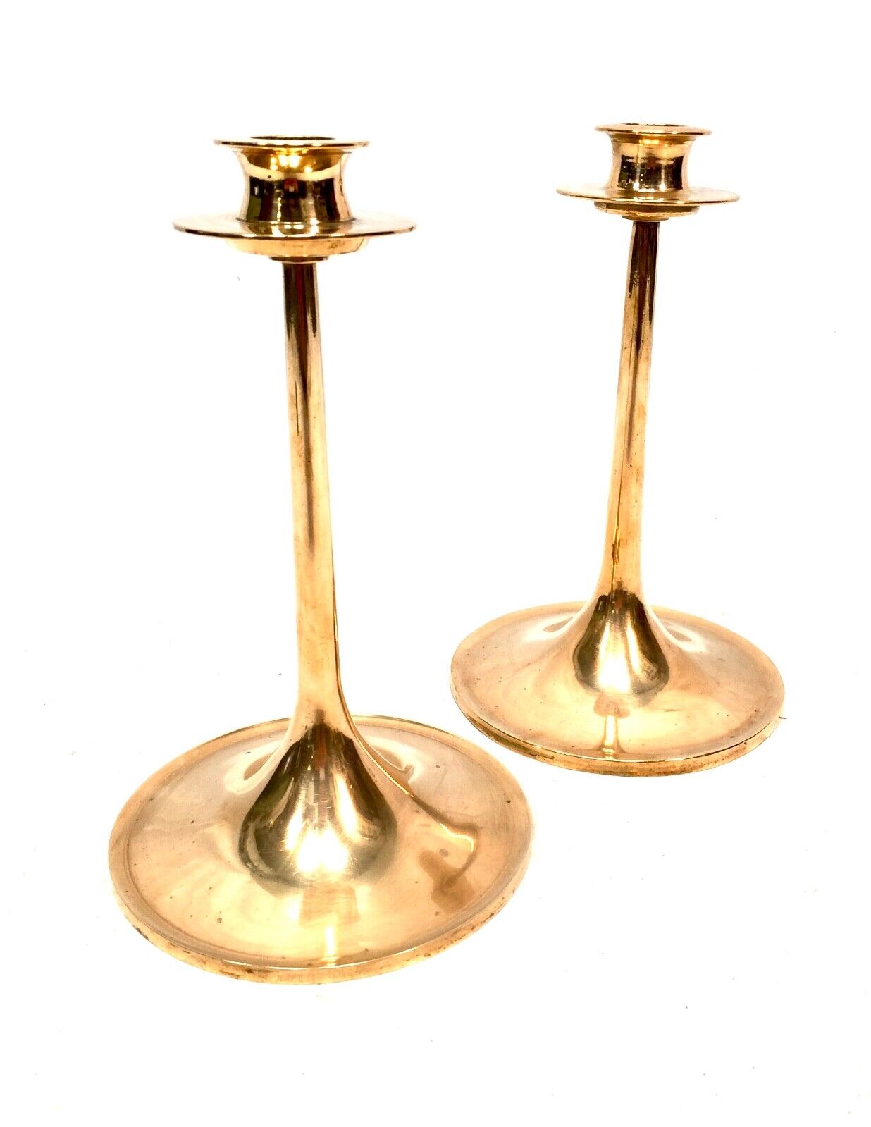 Antique Matching Pair of English Cast Bell Metal Candlestick Holder  C.1900