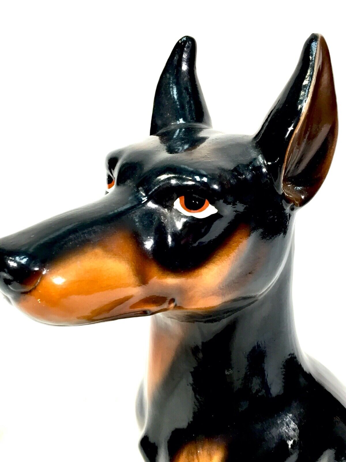 Vintage Mid Century Tabletop Ceramic Doberman Dog Statue / Sculpture / Antique