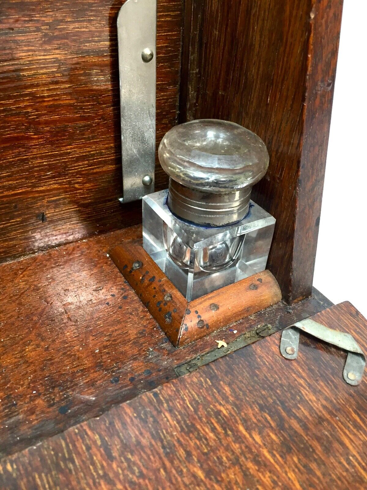 Antique Edwardian Tabletop Oak Stationery Cabinet Writing Box with Key c.1910