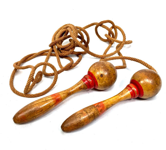 Antique 1900s Skipping Rope with Turned Wooden Painted Handles c.1900