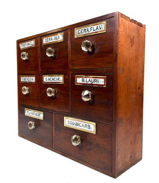 Antique Bank of Victorian Mahogany Stained Pine Apothecary Chemist Shop Drawers.