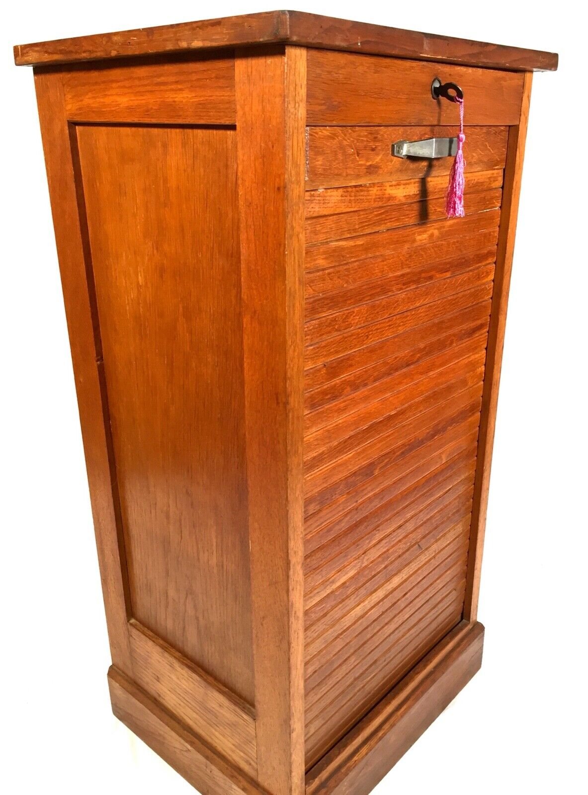 Antique Wooden Oak Tambour Fronted Stationery Filing Cabinet Chest / c.1950