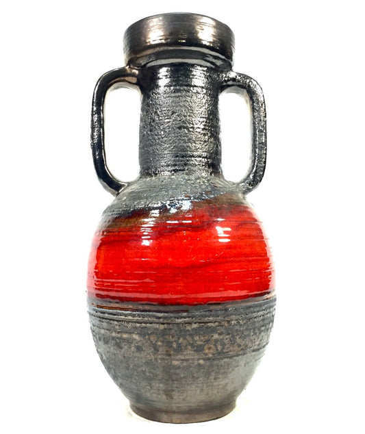 Vintage West German Pottery Carstens Large sized Fat Lava Vase / Red & Black