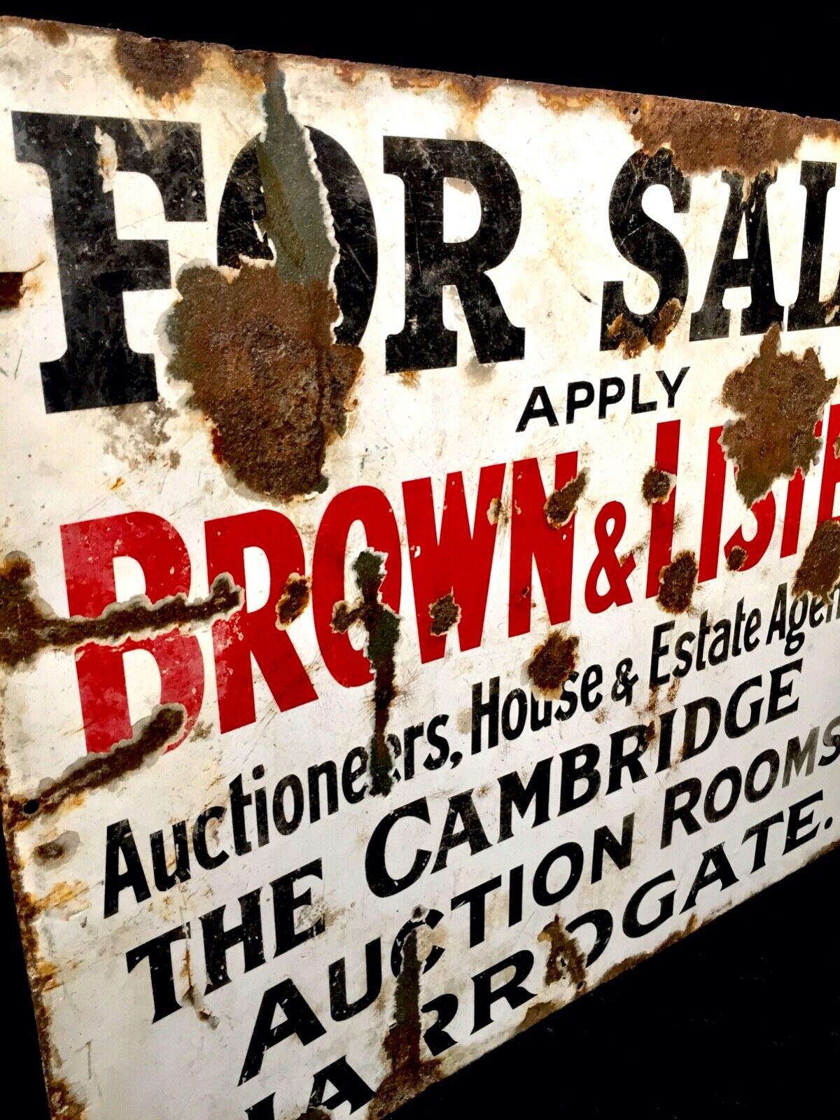 Antique Advertising - 1920's Enamel For Sale Sign by Brown & Lister Harrogate