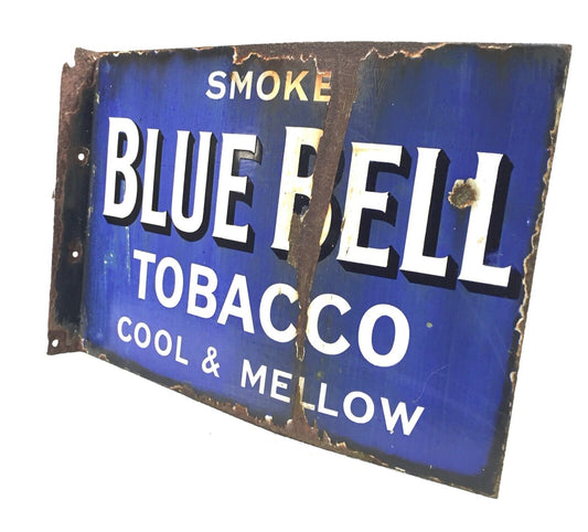 Antique Advertising Early 20th Century Double Side Blue Bell Tobacco Enamel Sign