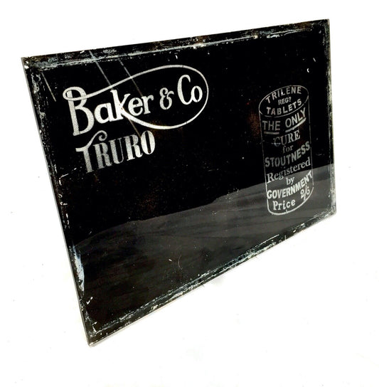 Vintage Glass Window Sign -  Salvaged -  Baker & Co Truro / Cornwall