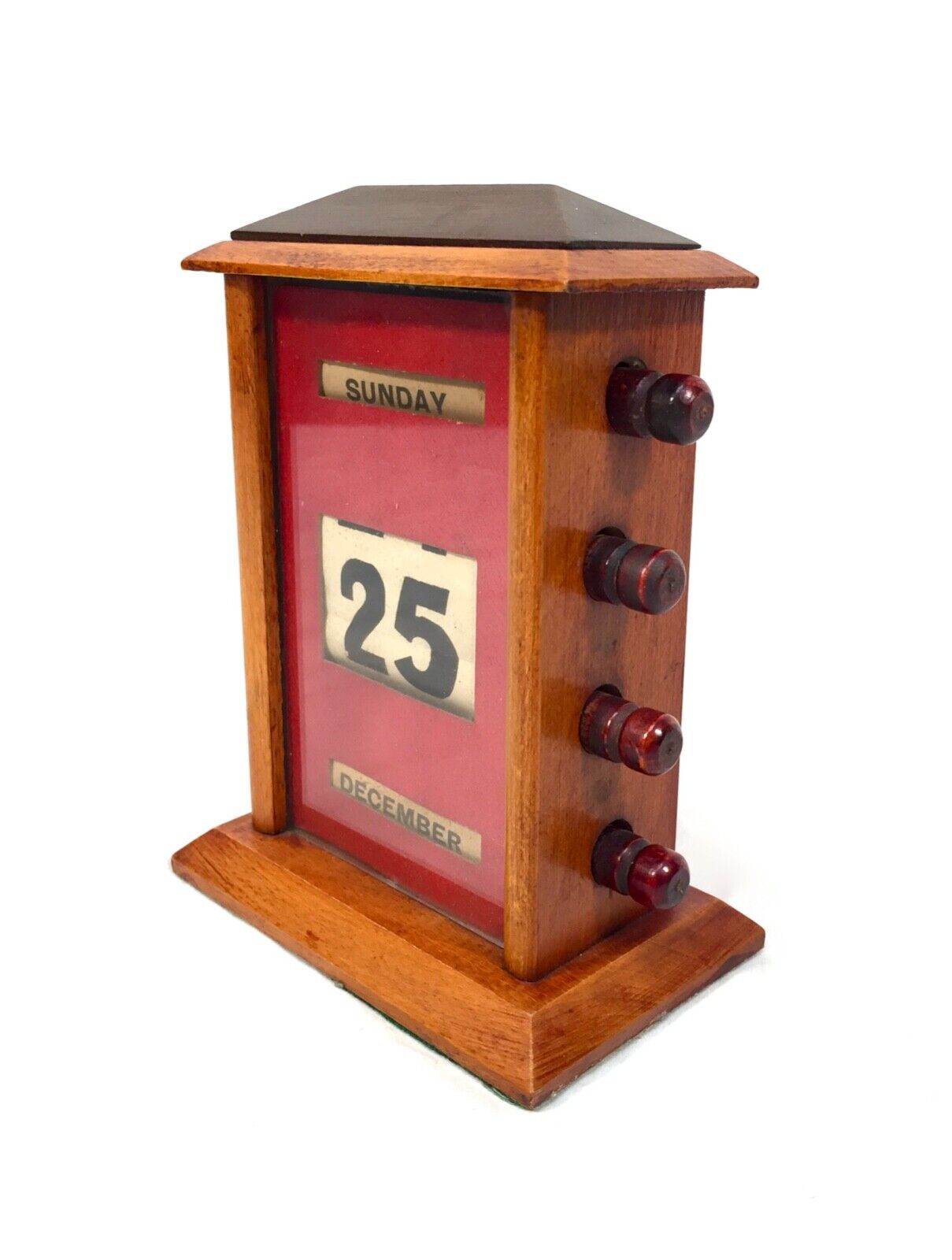 Antique Wooden Office Desktop Art Deco Perpetual Calendar / c.1930 / Red