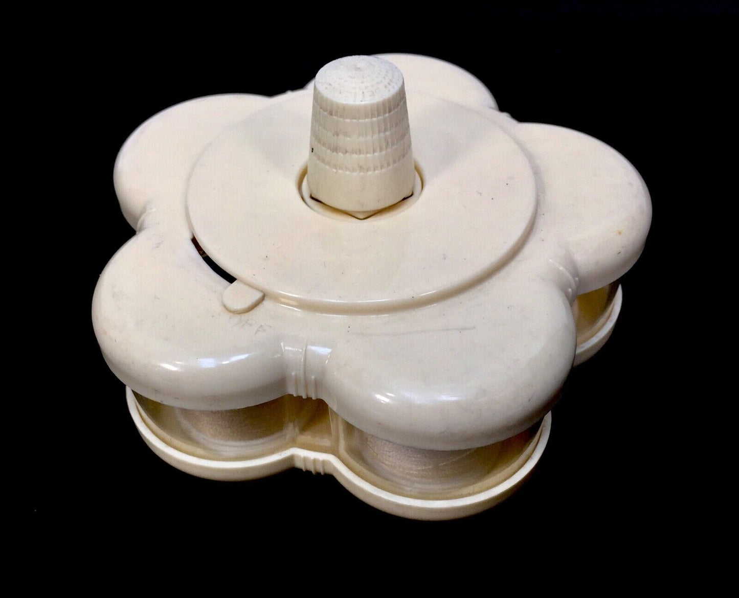 Antique Cream Mottled Bakelite Cotton Spool Reel Holder / Travel Size / Art Deco