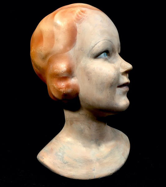 Antique Advertising - 1930s Art Deco Countertop Mannequin Head Shop Display