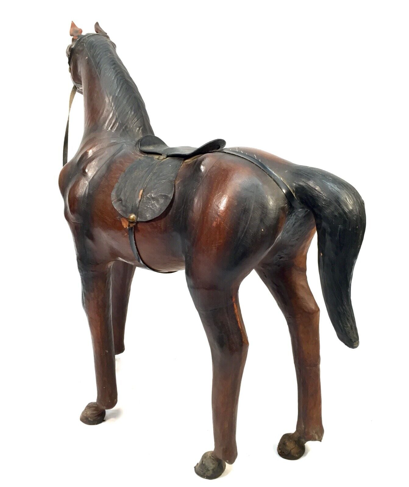 Vintage Mid 20th Century Large Sized Leather Horse Model Antique Floor Standing