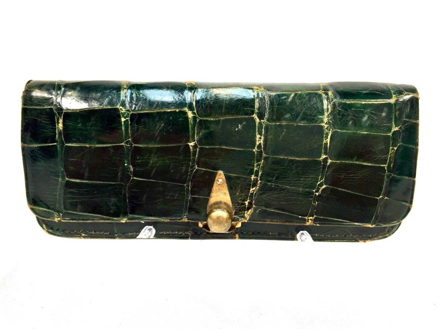 Antique Edwardian Ladies Green Leather Purse / c.1910 / Vintage Clothing