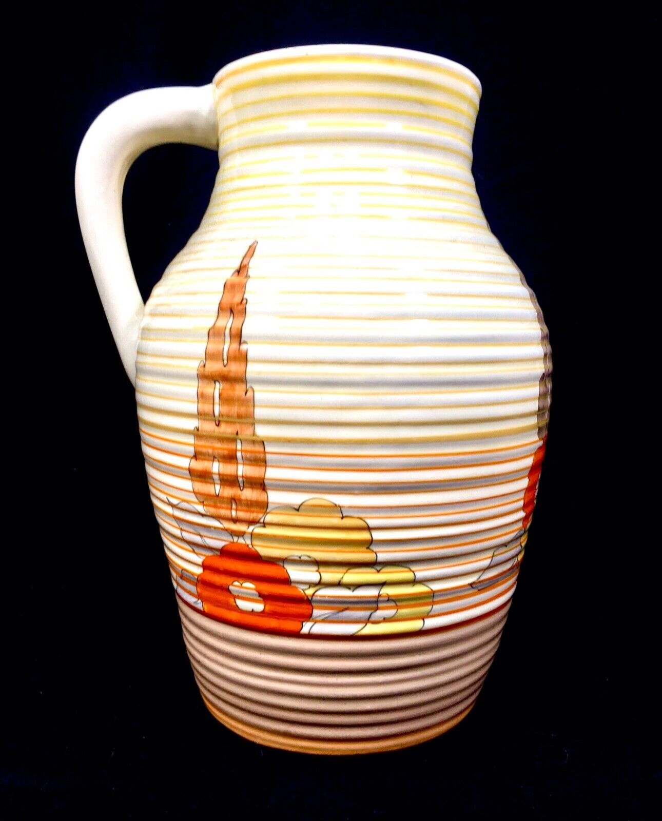 Antique Clarice Cliff - Orange Capri Lotus Jug Large / c1934 / Art Deco Pottery