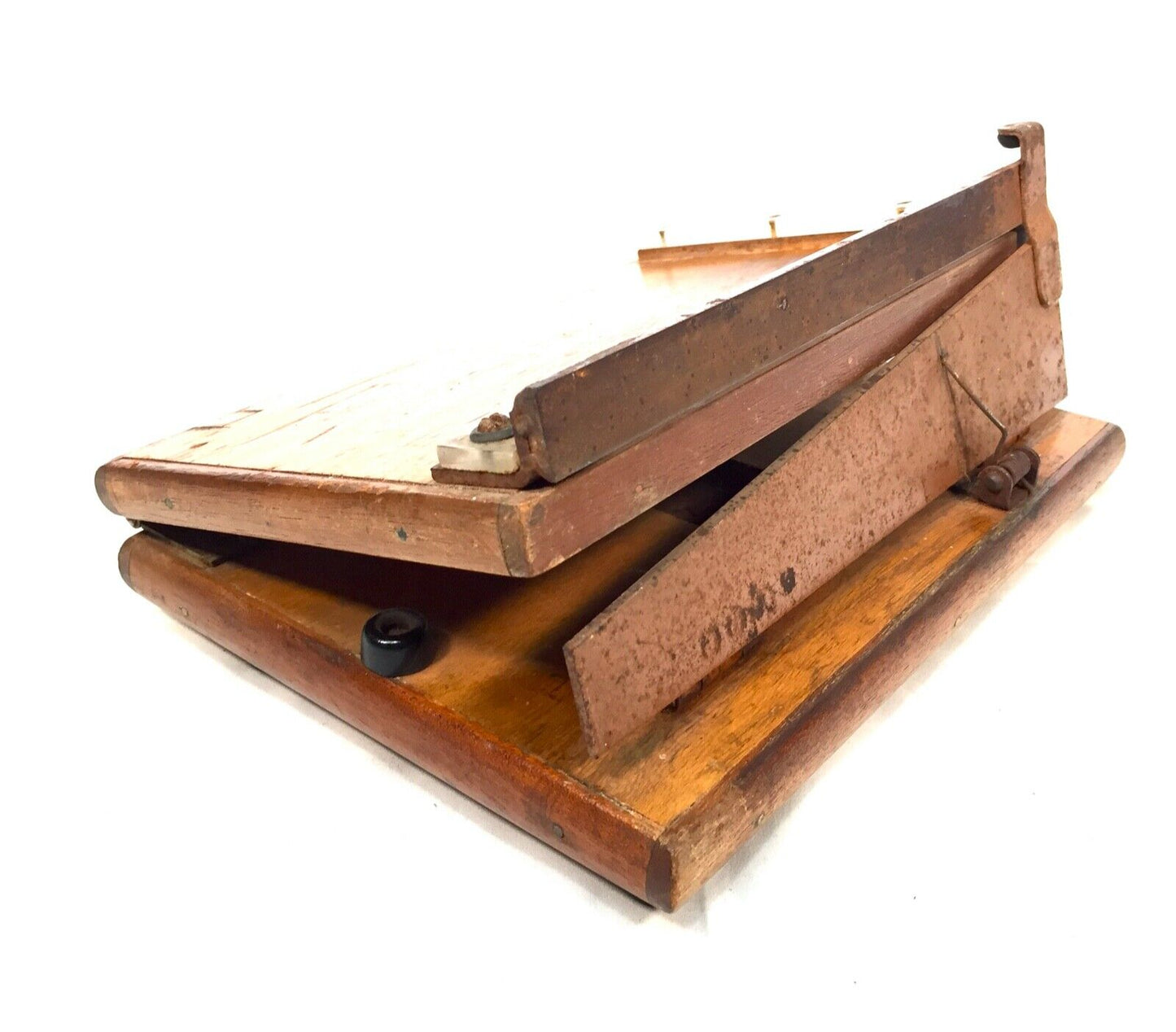 Antique Wooden Desk Tabletop Stationery Paper Guillotine / Cutter by Merrett