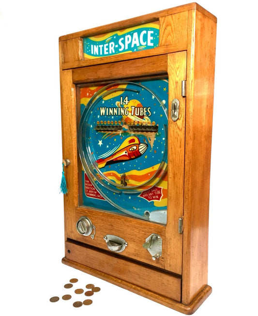 Antique Giant 1950s Oliver Whales Inter-Space Arcade Coin Operated Penny Machine