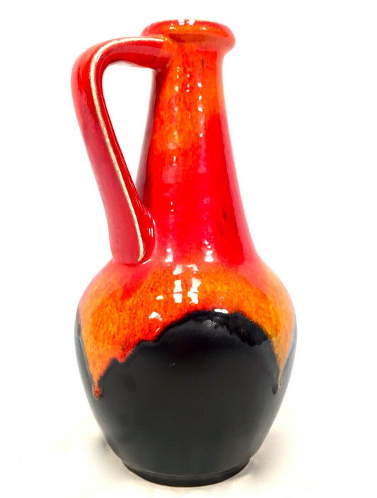 Vintage West German Bay Pottery Lava Vase / Jug / Red & Black / Retro 1970's