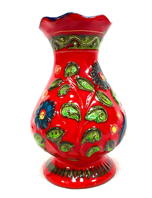 Vintage West German Pottery Bay Keramik Vase Red Green Blue Flower Retro 1970's