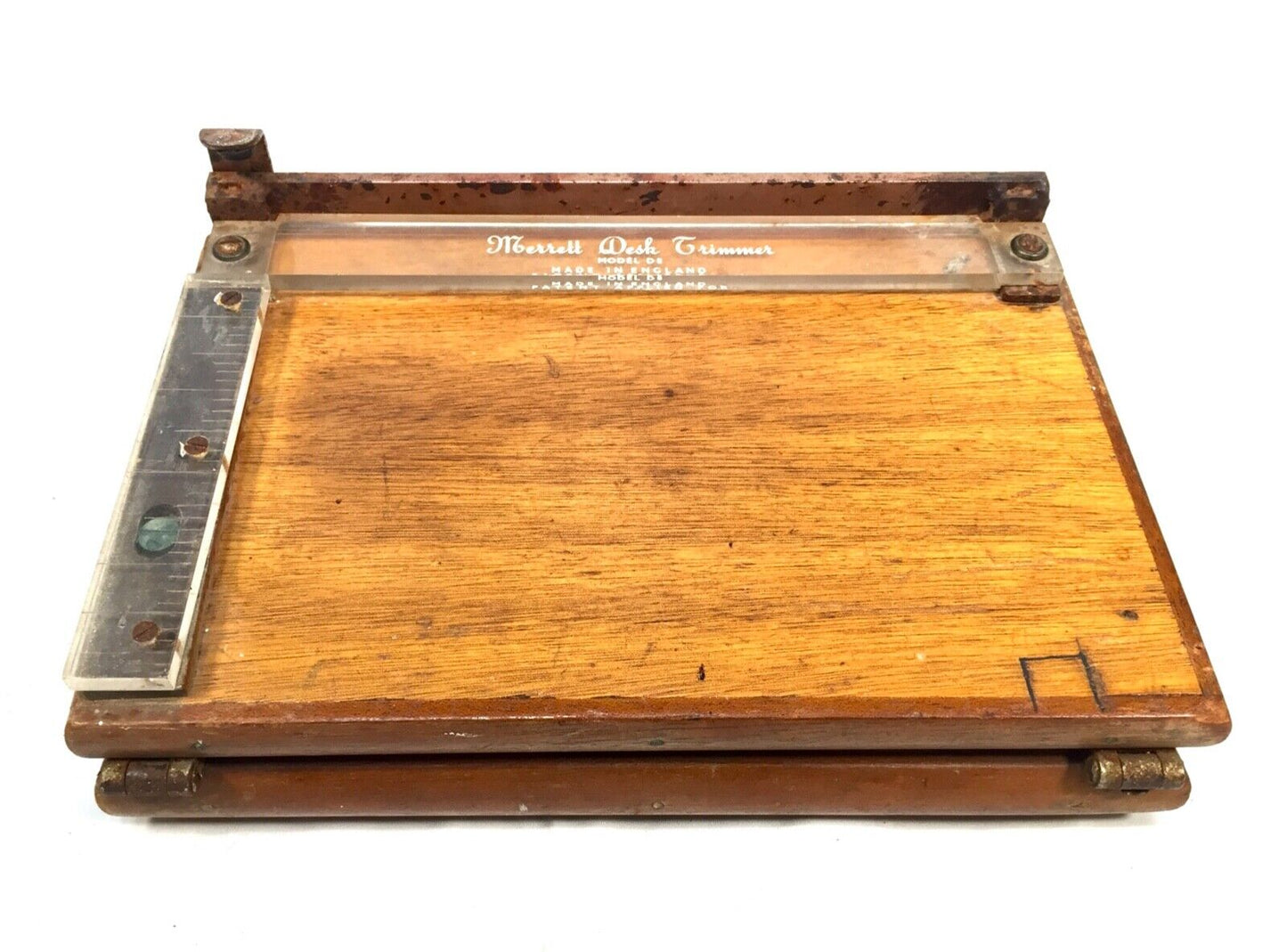 Antique Wooden Desk Tabletop Stationery Paper Guillotine / Cutter by Merrett