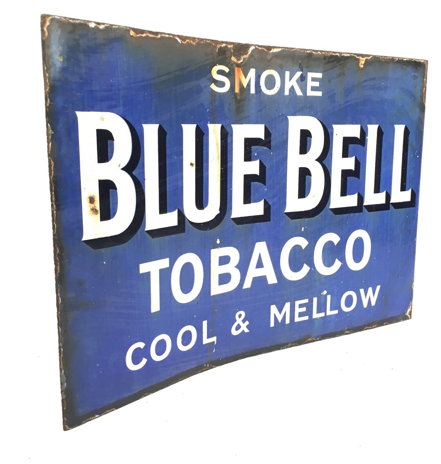 Antique Advertising Early 20th Century Double Side Blue Bell Tobacco Enamel Sign