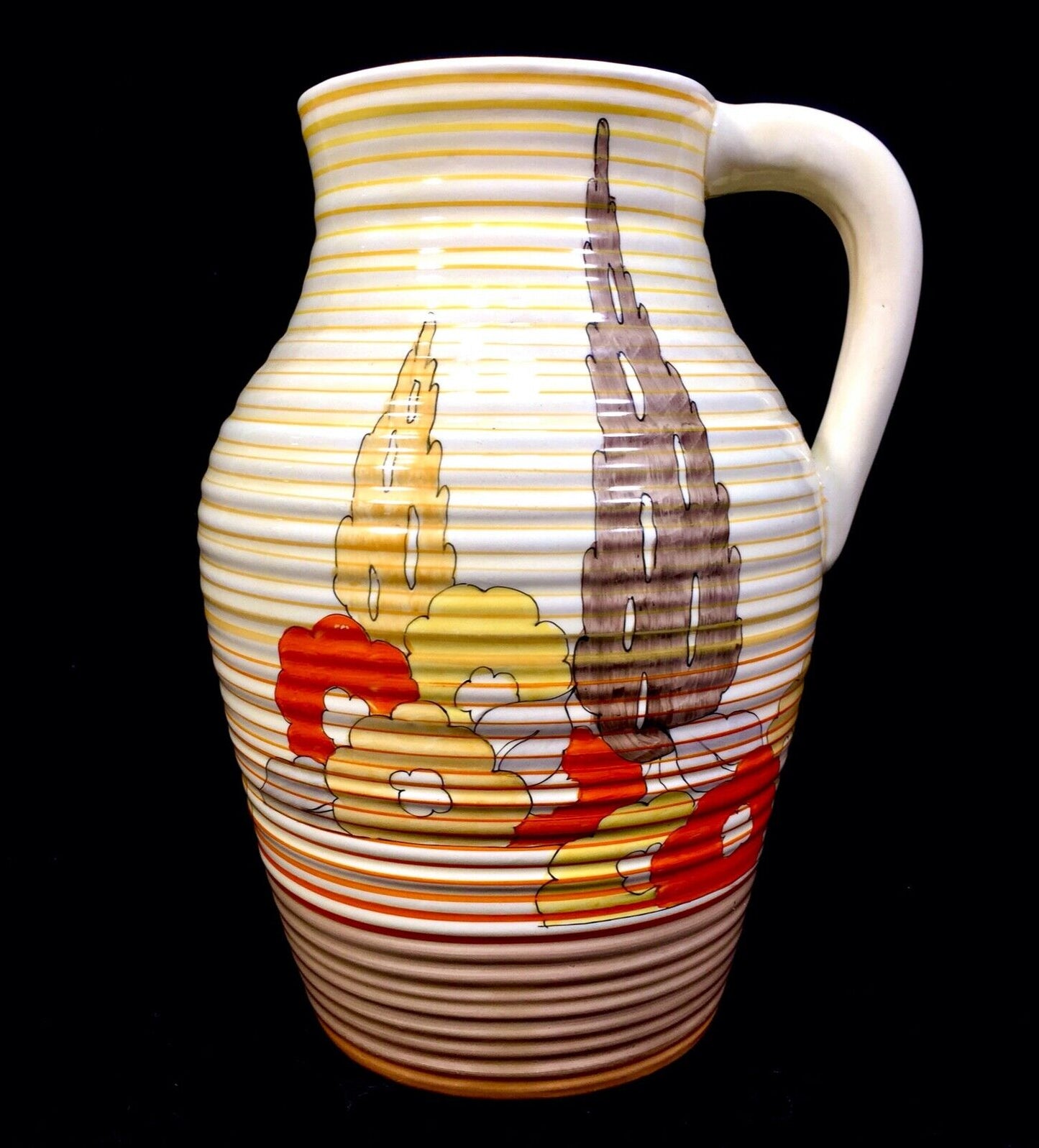 Antique Clarice Cliff - Orange Capri Lotus Jug Large / c1934 / Art Deco Pottery